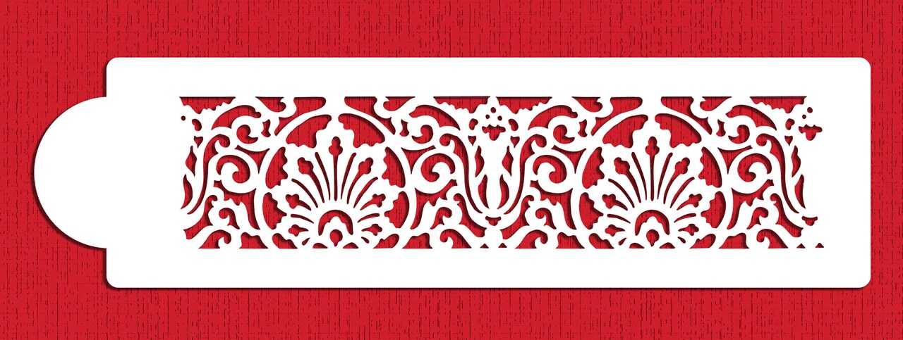 Banded Lace Cake Stencil Side | C122T by Designer Stencils | Cake Decorating Tools | Baking Stencils for Royal Icing, Airbrush, Dusting Powder | Reusable Plastic Food Grade Stencil for Cakes | Easy to Use &#x26; Clean Cake Stencil